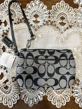 Coach Black and Gray Signature Canvas Wristlet with Detachable Strap
